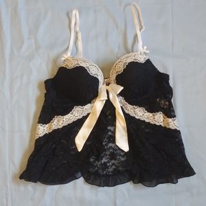 Linea Donatella black/white lace open-front babydoll top